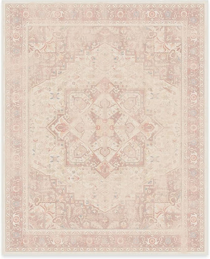 RUGGABLE Washable Area Rug – Kamran Soft Pink 8x10, Stain-Resistant, Non-Slip – Large Machine Washable Rugs for Living Room, Bedroom, Hallway, Entryway & Office–with Standard Pad