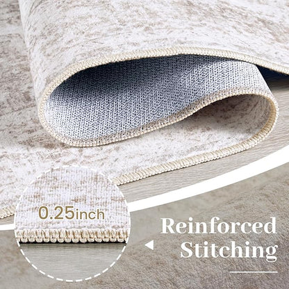 Area Rug 10x12 Living Room Rug, Machine Washable Vintage Distressed Medallion Rug Non-Slip Soft Low Pile Large Indoor Rugs for Bedroom Kitchen Dining Room Office(Beige,10'x12')