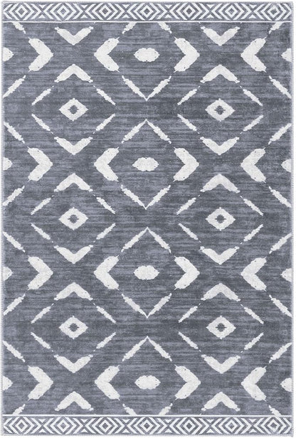 KILOCOCO Living Room Rug 5x7 Area Rug Printed Boho Washable Bedroom Rugs Non Slip Soft Large Moroccan Rubber Backed Indoor Rugs for Dining Room Office Farmhouse Geometric Carpet,Dark Grey