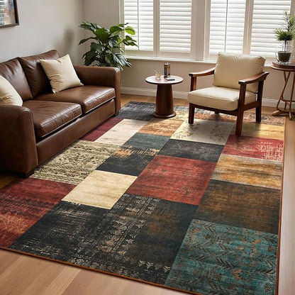 DweIke Washable Area Rugs for Living Room, 5x7 Soft Bedroom Rugs, Geometric Print Non-Slip Modern Rug, Stain Resistant Throw Carpets for Office Nursery Dining Room Home Dorm Decor, Colorful