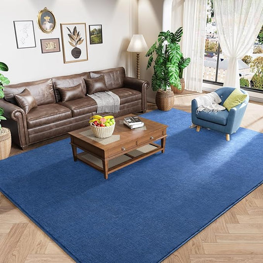 Amearea Large Modern Area Rugs for Bedroom Living Room, 8x10 Feet Blue Thickened Memory Foam Rug, Fluffy Indoor Washable Rugs Non Slip Minimalist Carpet for Boys Girls Dorm Nursery Room Decor