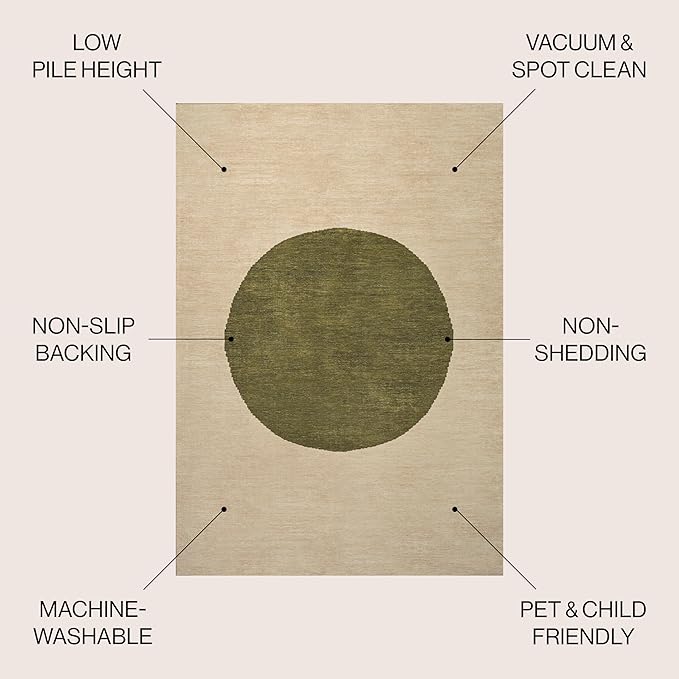 JONATHAN Y Machine Washable Cream/Green Indoor Area Rug 8X10 ft, Cirkel Minimalist Geometric Dot for Living Room, Bedroom, Kitchen, Office, Easy-Cleaning, Pet-Friendly, Non-Shedding WSH113C-8