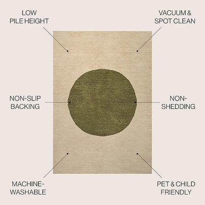JONATHAN Y Machine Washable Cream/Green Indoor Area Rug 8X10 ft, Cirkel Minimalist Geometric Dot for Living Room, Bedroom, Kitchen, Office, Easy-Cleaning, Pet-Friendly, Non-Shedding WSH113C-8