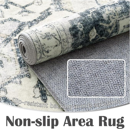 jinchan Kelda Area Rug 4x6 Washable Bedroom Rug Vintage Soft Indoor Floor Cover Retro Distressed Mat Accent Lightweight Non-Slip Thin Carpet for Kitchen Bathroom Living Room Grey