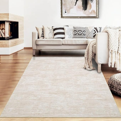 RUGSREAL Bedroom Rug 3x5 Washable Rug for Living Room Small Entryway Carpet with Rubber Backing Stain Resistant Dining Room Throw Mat Modern Solid Color Area Rug for Bedside Kitchen, Beige