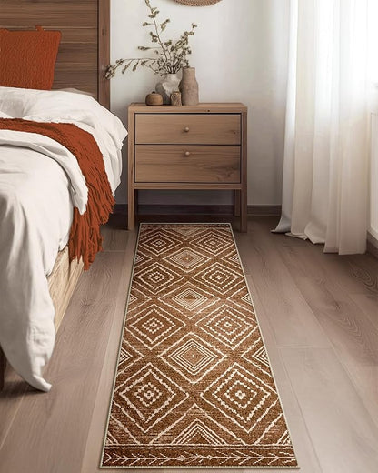 Area Rug 2x10 Rug Machine Washable Non-Slip Low Pile Print Pattern Western Rug for Living Room Bedroom Entryway Tribal Series -Yellowbrown/Cream