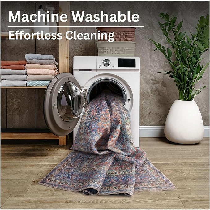 Bloom Rugs Washable Non-Slip 12 ft Runner - Multicolor Traditional Medallion Runner for Entryway, Hallway, Bathroom, and Kitchen - Exact Size: 2.5' x 12'