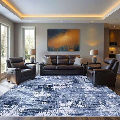 Area Rug Living Room Rugs - 6x9 Washable Large Soft Indoor Neutral Modern Abstract Low Pile Rug Carpet for Bedroom Dining Room Farmhouse Home Office - Navy Blue
