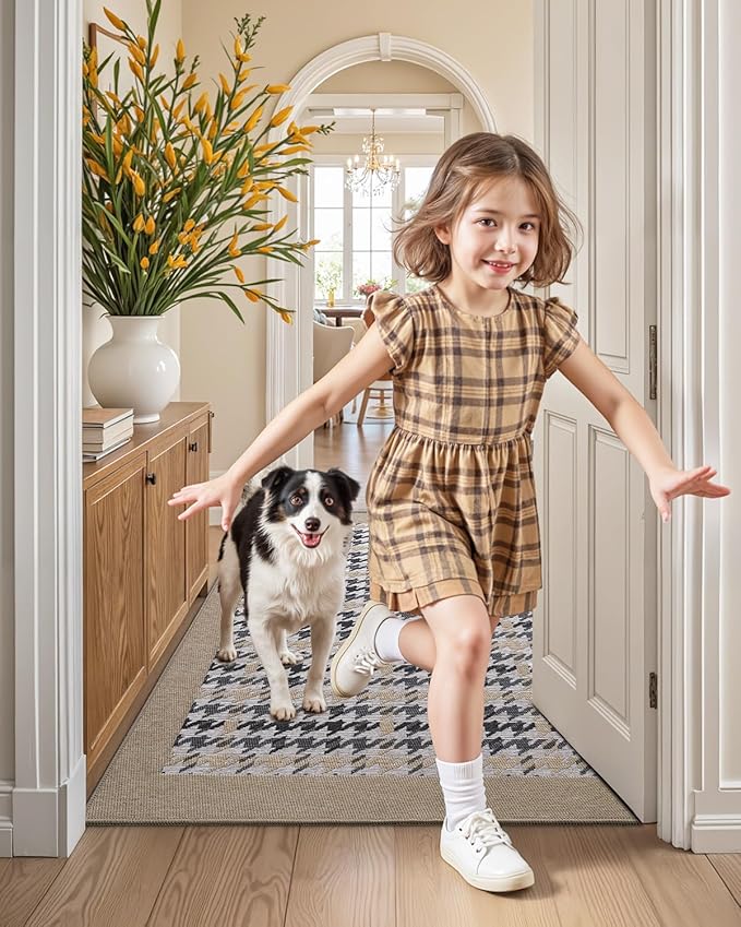 LUMI Inside Door Mat for Entry 24''x36'', Absorbent, Dirt Trapper, Low Profile Thin, Non Slip Mats with Rubber Backing, Ideal for Indoor, High Traffic, Garage, Entrance, Birdy Beige