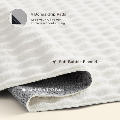 Bedsure 5x7 Fluffy Area Rugs for Living Room, Machine Washable Rugs, Non-Slip Backing, Non-Shedding, Pet Friendly Throw Rug for Bedroom Dining Room, Coconut White