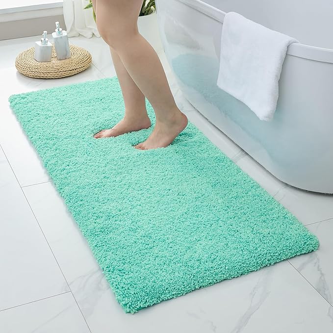 Bathroom Runner Rug 24x70 Spa Blue Non Slip Fluffy Long Bath Mat for Bathroom Floor Washable Plush Luxury Large Bath Rug for Tub Absorbent Runner Rug for Bedside
