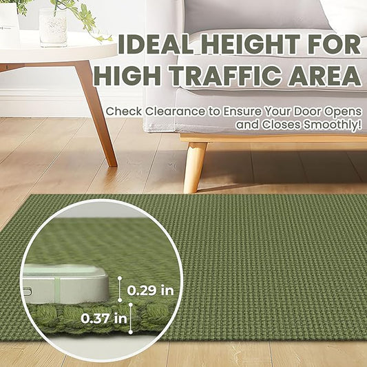 Braided Area Rug 5x7 Ft Washable Rugs for Living Room Non Slip Bedroom Rugs Boho Dining Room Rug Cotton Living Room Woven Floor Carpet for Nursery Playroom, Green