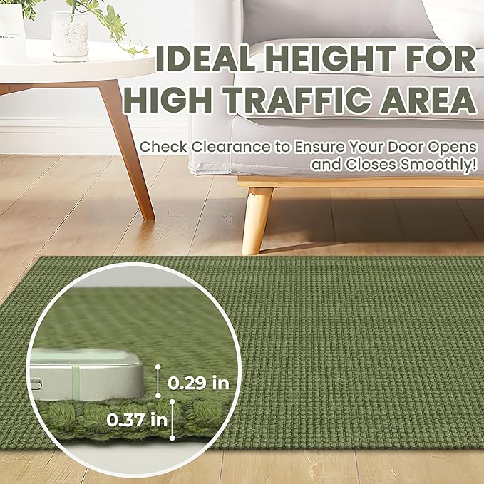 Braided Runner Rug 3x16 Ft Washable Runners for Hallways Non Slip Rubber Backed Kitchen Runners Cotton Long Entryway Runner Indoor, Woven Carpet for Hall Stair Entryway, Green