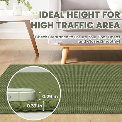 Braided Runner Rug 3x14 Ft Washable Runners for Hallways Non Slip Rubber Backed Kitchen Runners Cotton Long Entryway Runner Indoor, Woven Carpet for Hall Stair Entryway, Green