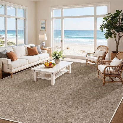 LBRO2M Easy Jute Solid Area Rug 9X12 Washable Rugs for Living Room Bedroom Natural Jute Look Indoor Outdoor Rug Durable, Solid Non Shedding Eco Friendly (9X12 Natural)