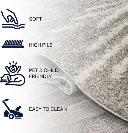 JONATHAN Y Elm Diamond Stripe Shag Gray/Ivory Runner Rug, 2x8, Geometric, Bohemian, Contemporary, Easy-Cleaning for Living Room, Bedroom, Kitchen, Pet Friendly, Non-Shedding (MOH408B-28)
