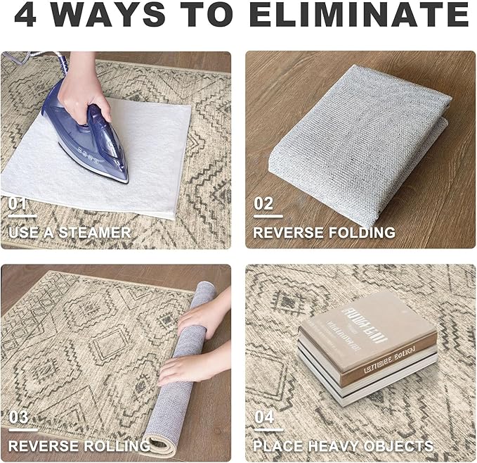 KILOCOCO Boho Entryway Rug 3x5 Area Rug Washable Non Slip Throw Rugs Soft for Kitchen Living Room Dining Bedroom Geometric Moroccan Carpet, Beige/Gray/Green