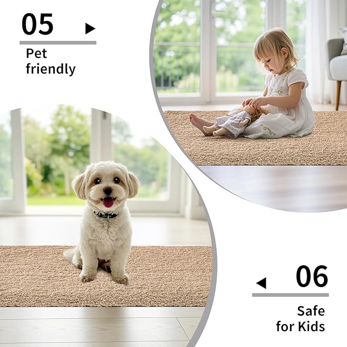 Beige Bathroom Runner Rug 24x70 Non Slip Fluffy Long Bath Mat for Bathroom Floor Washable Plush Luxury Large Bath Rug for Tub Absorbent Runner Rug for Bedside