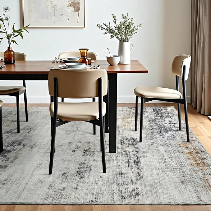 Toneed Abstract Area Rug 5x7 Modern Washable Rug Soft Non Slip Rug Low Pile for Bedroom Living Room Dining Room Grey/Brown