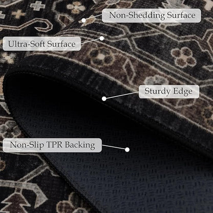 Area Rug Non Slip Machine Washable Ultra Soft Living Room/Bedroom/Kitchen/Outdoor/Classroom Black Gold, 8'×10'