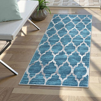 Lahome Moroccan Blue Kitchen Rugs - 2x4 Runner Rug Washable Small Rug Non-Slip Accent Distressed Throw Rugs Floor Carpet for Hallway Entryway Bedroom Laundry Room (2’ X 4’, Blue)
