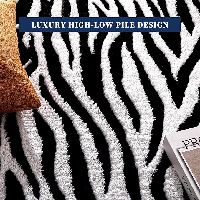 YIHOUSE 8×10 Ft Area Rugs, Black and White Modern Abstract Rug, Washable Plush Soft Zebra Print Carpet, Non-Slip Non-Shedding Rug for Grand Room, Bedroom, Dining Room, Nursery, Home Decor