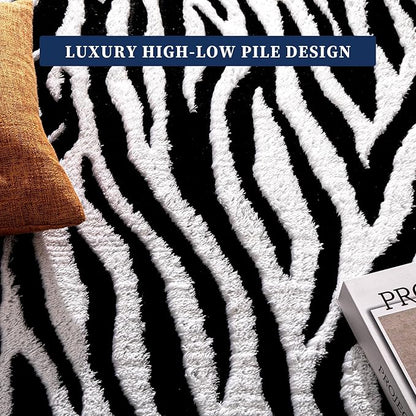YIHOUSE 5×7 Ft Area Rugs, Black and White Modern Abstract Rug, Washable Plush Soft Zebra Print Carpet, Non-Slip Non-Shedding Rug for Living Room, Bedroom, Playroom, Home Office Decor