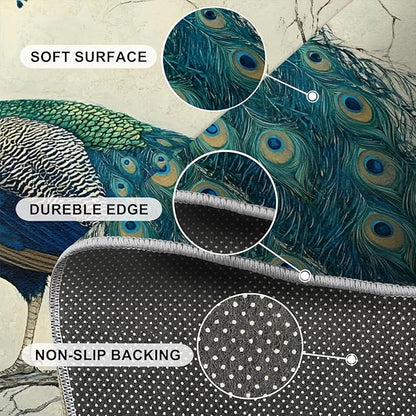 Peacock Area Rug 3x5-3x5 Rug, Peafowl Rugs for Living Room, Teal Turquoise Carpet, Modern Style Washable Area Rugs for Bedroom, Peacock Feather Carpet - Peafowl Home Decor & Gifts