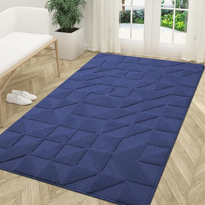OLANLY Door Mats Indoor, Non-Slip, Absorbent, Dirt Resist, Entrance Washable Mat, Low-Profile Inside Entry Doormat for Entryway (59x36 inches, Navy)