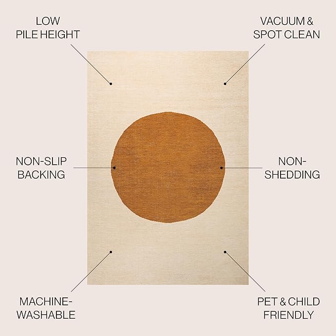 JONATHAN Y Machine Washable Indoor Area Rug 4X6 Cream/Terracotta, Cirkel Minimalist Geometric Dot for Living Room, Bedroom, Kitchen, Office, Easy-Cleaning, Pet-Friendly, Non-Shedding WSH113A-4