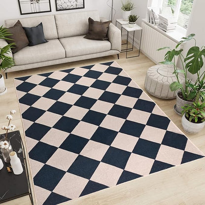 Black Checkered Rug 3x5 Indoor Washable Non-Slip Rug Modern Diamond Soft Low Pile Kitchen Rugs,Neutral Farmhouse Throw Carpet for Nursery Bathroom Room Dorm