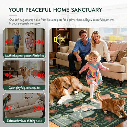 Moynesa Green Washable 8x10 Area Rugs for Living Room Bedroom Dining Room, Modern Cottage Farmhouse Aesthetic Floral Bird Medallion Carpet, Vintage Home Decor Open Floor Areas Protection Non-Slip