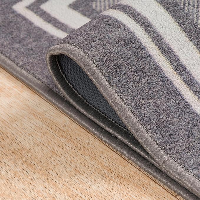 Beverly Rug Non Slip Area Rugs 3x5 Modern Bordered Non Skid Rubber Backing Soft Area Rug for Living Dining Room Easy to Clean Non Shedding Kitchen Bedroom Indoor Carpet 3 x 5 Gray