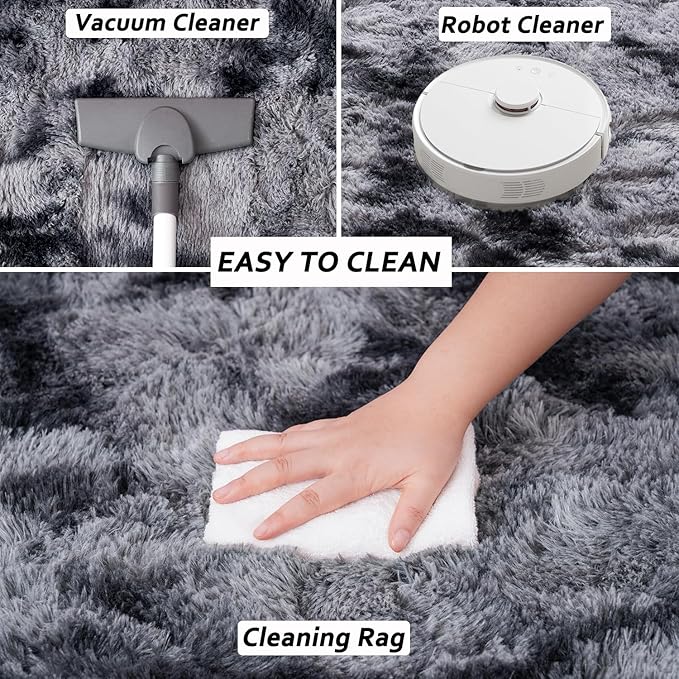 Beglad Fluffy Area Rugs 4x6 Feet, Modern Minimalist Style Shag Rugs, Non-Slip Indoor Carpet Soft Rugs for Bedroom, Living Room & Kids Room, Tie-Dyed Black&Dark Grey