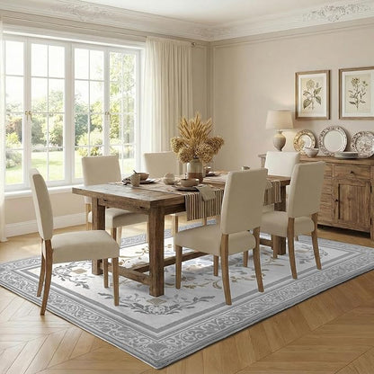 SOULFUL Medium Pile 8x10 Rugs for Living Room - Cozy Soft Underfoot Large Area Rug - Light Taupe Boho Floral - Washable Non-Slip - Perfect for Bedroom Kids Room Under Dining Table Office