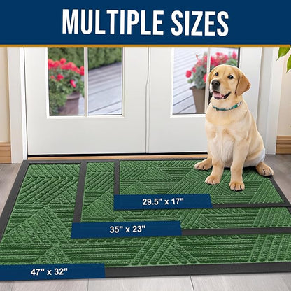 Kitinjoy Front Door Mat Outside Entrance, Sturdy Natural Dirt Trapper, Heavy Duty Rubber Doormat, Low Profile Non-Slip Backing, Easy Clean Floor Mat for Indoor Outdoor Entry, 29.5X17 Inch, Green