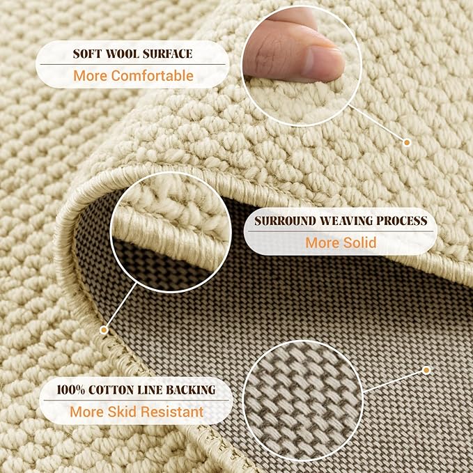 Shilucheng Wool Rug 4.7x7 Non-Slip, Blend 80% Wool and 20% Cotton Rugs for Living Room, Bedroom, Dinning Room, Soft Durable Cotton Backing Modern Area Rug (Beige)