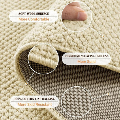 Shilucheng Wool Rug 4.7x7 Non-Slip, Blend 80% Wool and 20% Cotton Rugs for Living Room, Bedroom, Dinning Room, Soft Durable Cotton Backing Modern Area Rug (Beige)