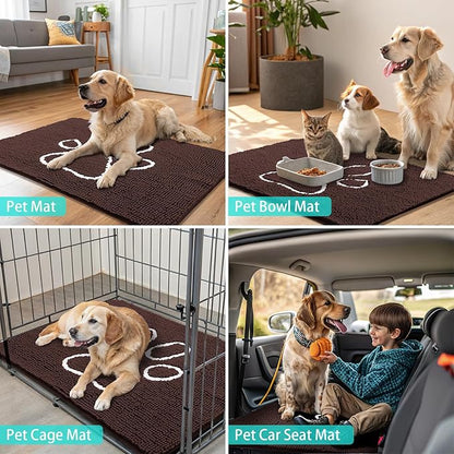 Smiry Dog Door Mat for Muddy Paws, Absorbent Dirt Trapper Non Slip Quick Dry Washable Chenille Mat for Mud Dogs, Entry Rug for Indoor and Outdoor (71x46 Inches, Brown and White)