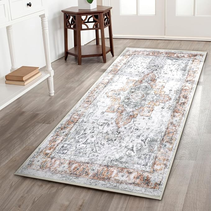 COMSLE Washable Door Mat, Front Door mat Indoor Faux Wool Absorbent Small Rugs for Entryway Distressed Throw Rug Non-Slip Accent Floor Carpet for Entrance Bedroom, 24X48 Inches Orange