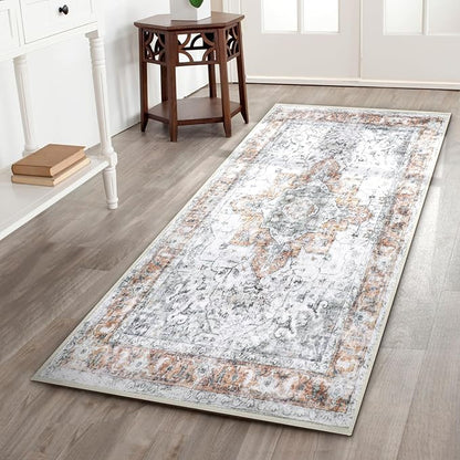 COMSLE Washable Door Mat, Front Door mat Indoor Faux Wool Absorbent Small Rugs for Entryway Distressed Throw Rug Non-Slip Accent Floor Carpet for Entrance Bedroom, 24X48 Inches Orange