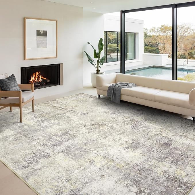 Washable Area Rug for Living Room 6x9 - Neutral Modern Abstract Rugs, Soft Non Slip Carpet with for Bedroom, Under Dining Room Table, Home, Office, Dorm - Brown Grey