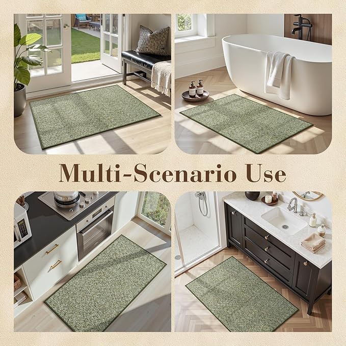 MontVoo Door Mat Indoor Entrance Doormat, Absorbent Durable Rubber Non Slip Front Door Mat for Inside Entry Entryway Dirt Trapper Welcome Mat, Green 17''x30''