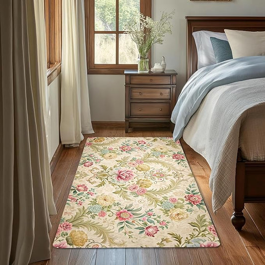 Chic Vintage Rose Rug for Living Room 3x5, Low Pile Non-Slip Backing, Machine Washable Easy Fold Rug for Home, Office, Dorm Room
