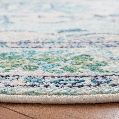 SAFAVIEH Monaco Collection Area Rug - 6'7" Round, Light Blue & Ivory, Boho Chic Medallion Distressed Design, Non-Shedding & Easy Care, Ideal for High Traffic Areas in Living Room, Bedroom (MNC243K)