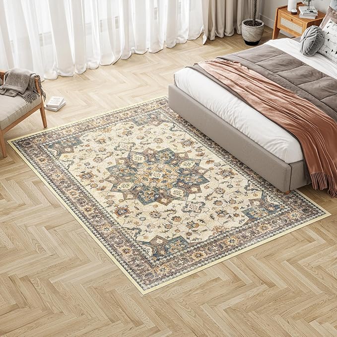 Dripex 9x12 Area Rug - Stain Resistant Washable Distressed Rug for Living Room Dining Room Bedroom, Anti-Slip Low-Pile Soft Accent Rug, Multicolor, 12' x 9' (Rectangular)