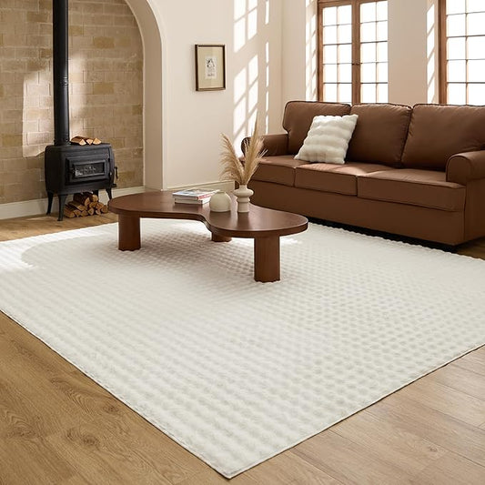 Bedsure 8x10 Fluffy Area Rugs for Living Room, Machine Washable Rugs, Non-Slip Backing, Non-Shedding, Pet Friendly Throw Rug for Bedroom Dining Room, Coconut White