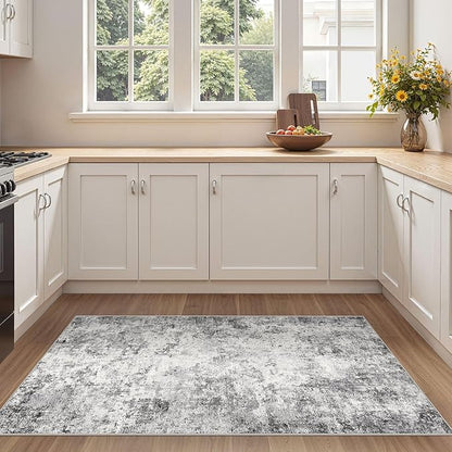 3x5 Area Rug Living Room Rugs - Washable Neutral Modern Abstract Soft Thin Rug Indoor Floor No Slip Rug Carpet for Bedroom Under Dining Table Home Office Decor - Grey