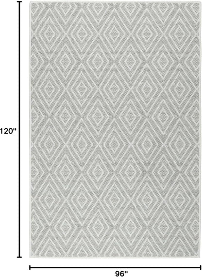 Dash & Albert Diamond Platinum/White Machine Washable Rug, 7.5 X 9.5 Feet, White Geometric Pattern