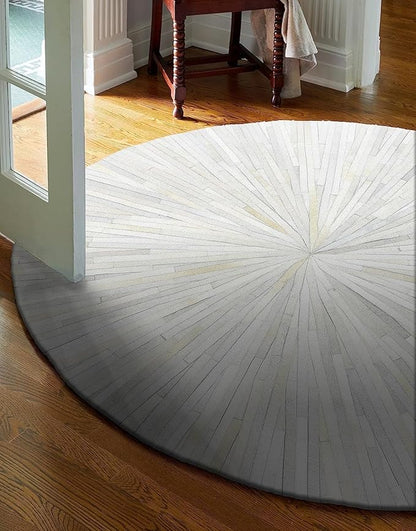 Faux Cowhide Round Area Rug | Non-Slip Leather Floor Carpet for Living Room, Bedroom, and Home Décor | Modern Stylish Accent Rug(White_3x3)